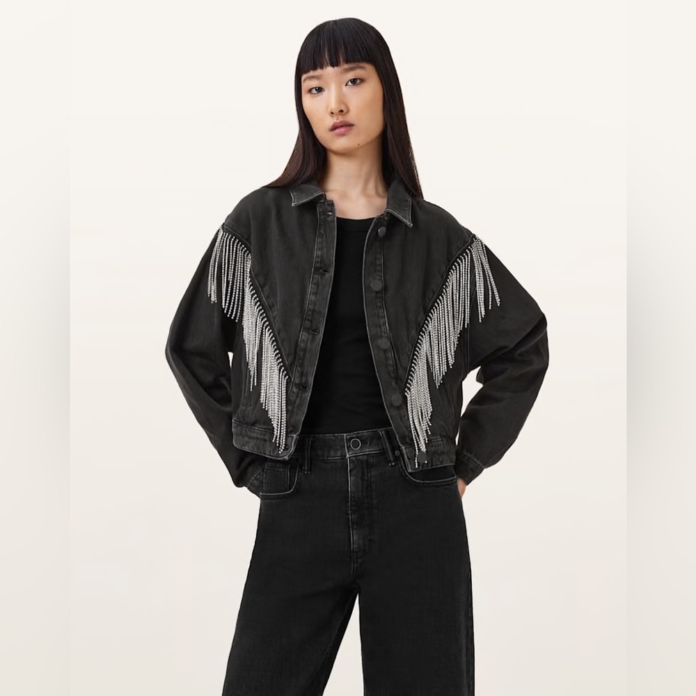 AllSaints Black Button-Up Shirt with Fringe Detail